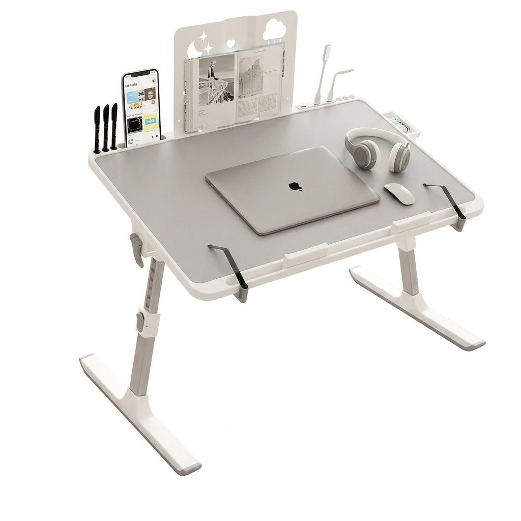 Mesa Plegable Elevable + ventilador + led y Soporte. - White 1